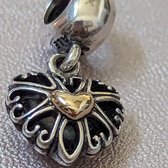 Pandora Filled With Love Heart Sterling Silver & 14K Gold Dangle Bead - Picture 6 of 13